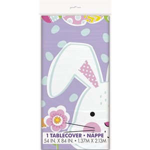 Easter bunny, chicks & lilac plastic table cover 54x84in