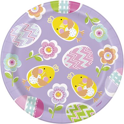 Easter chicks, eggs & lilac plates 6.75in 8pcs