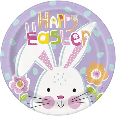 Happy easter bunny & lilac plates 9in 8pcs