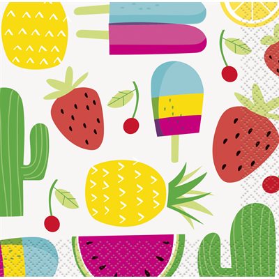 16 serviettes à breuvage cactus & fruits