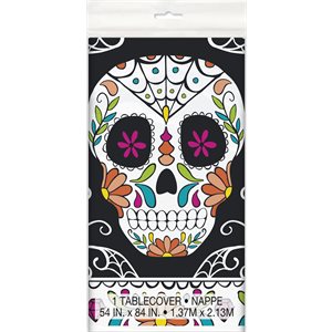 Floral skull plastic table cover 54x84in
