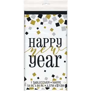 Happy New Year square confetti plastic table cover 54x84in