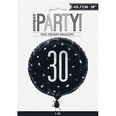 30th b-day silver & black std foil balloon