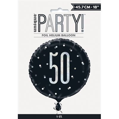 50th b-day silver & black std foil balloon