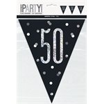 50th b-day silver & black flag banner 9ft