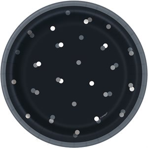 Silver & black dots plates 7in 8pcs
