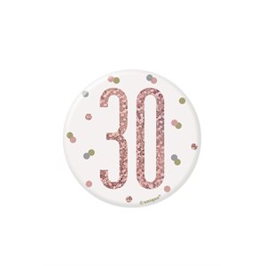 30th b-day white & rose gold badge 3in