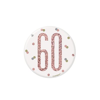 60th b-day white & rose gold badge 3in