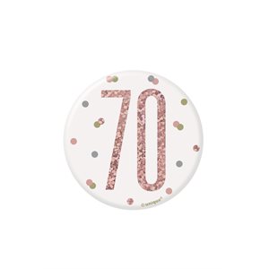 70th b-day white & rose gold badge 3in