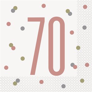 16 serviettes à repas 70 ans rose doré & blanc