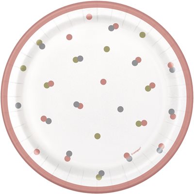 Polka dots white & rose gold plates 7in 8pcs