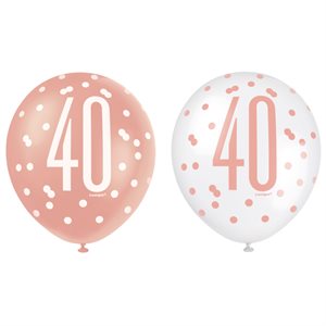 40th white & rose gold latex balloons 12in 6pcs