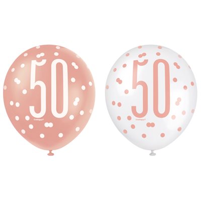 50th white & rose gold latex balloons 12in 6pcs