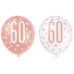 60th white & rose gold latex balloons 12in 6pcs