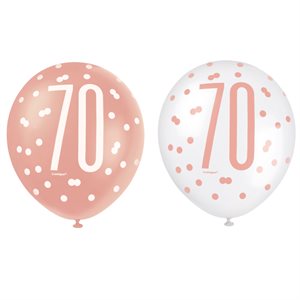 70th white & rose gold latex balloons 12in 6pcs