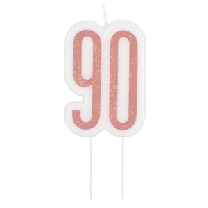 90th b-day glitter rose gold & white candle