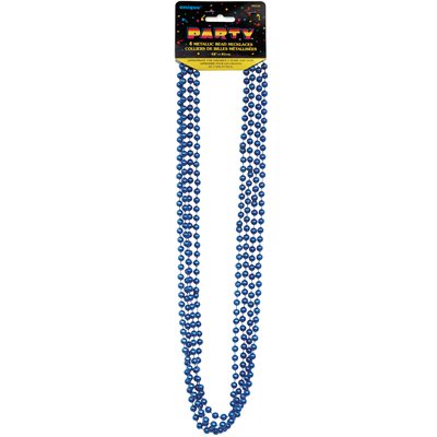 4 colliers de perles bleues métalliques