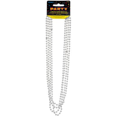 4 colliers de perles argent métalliques