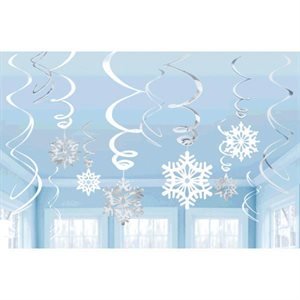 12 décorations en tourbillons flocons de neige