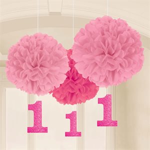 3 boules décorative en papier rose 1 an