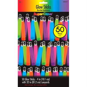 Asst coloured glow sticks 4in 50pcs