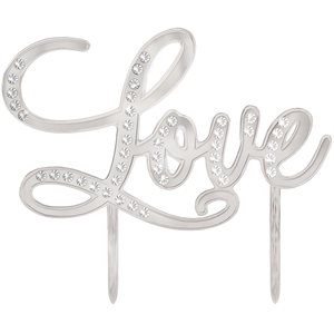 Electroplated plastic love cake topper with gems