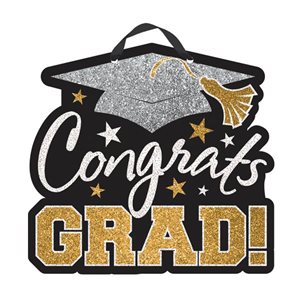Congrats grad black, gold & silver glitter sign