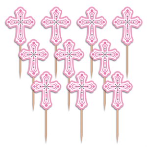 Pink religious cross party picks 36pcs