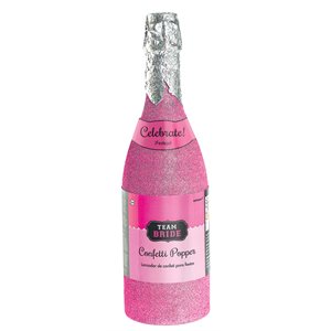 Team Bride bottle confetti popper pink glitter 12.75in