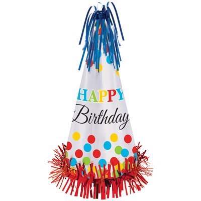 Bright b-day foil fringed party hat 13in