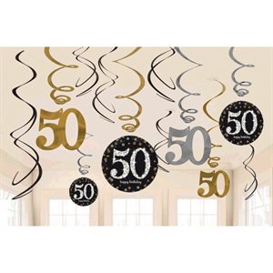 50th Sparkling Celebration swirl decorations 12pcs