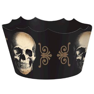 Black 8.5in plastic bowl with printed skulls