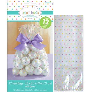 Pastel hearts cello treat bags 12pcs with bows