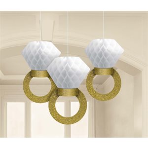 Sparkling Wedding honeycomb ring decorations 3pcs