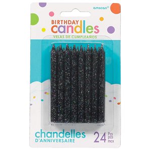 24 chandelles noire brillants multicolores