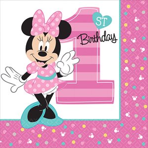 16 serviettes à repas Minnie 1re anniversaire