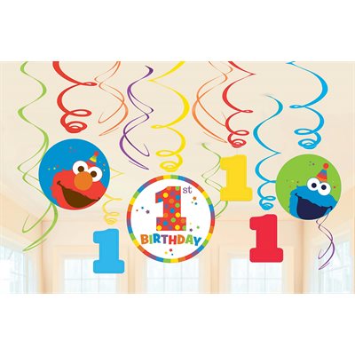 12 décorations en tourbillons Sesame Street 1re anniversaire