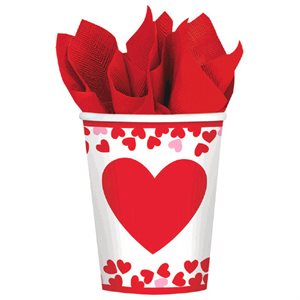 8 gobelets 9oz confettis de coeurs St-Valentin