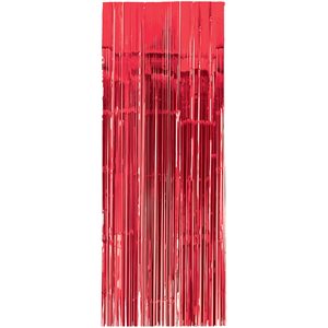 Red metallic fringe curtain 8x3ft