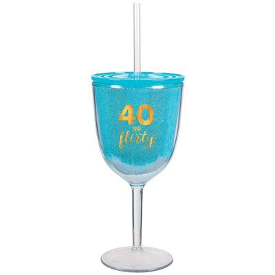 40 and flirty plastic wine cup with straw
