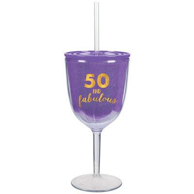 50 and fabulous plastic wine cup with straw