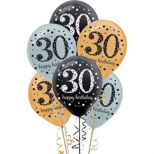 30th Sparkling Celebration latex balloons 12in 15pcs
