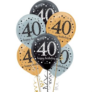 40th Sparkling Celebration latex balloons 12in 15pcs