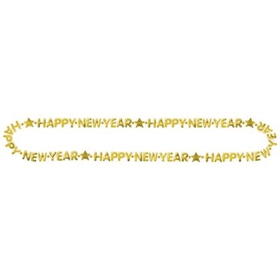 Gold Happy New Year bead necklace 32in