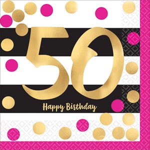 50th gold & pink b-day beverage napkins 16pcs