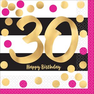 30th gold & pink b-day lunch napkins 16pcs