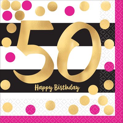 50th gold & pink b-day lunch napkins 16pcs