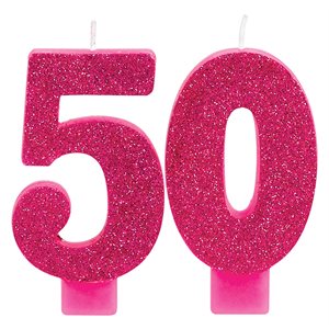 50th pink glitter candles