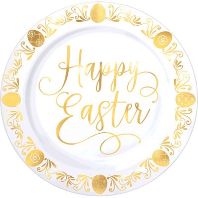 Happy Easter gold plastic plates 10.25in 10pcs