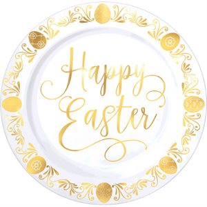 Happy Easter gold plastic plates 10.25in 10pcs